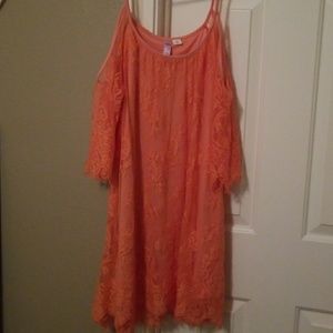 Salmon off the should lace dress